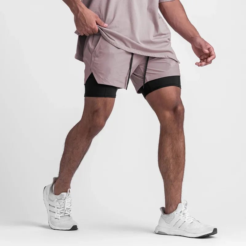 2 in 1 Athletic Jogging Compressed Active Shorts For Men's Fitness - Allen - Fitness