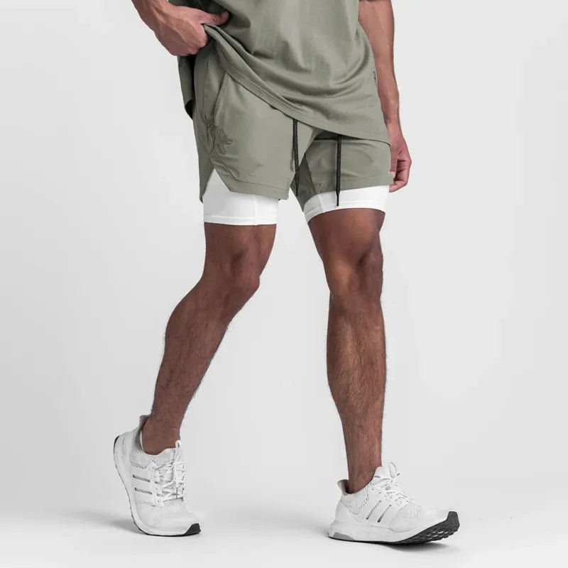 2 in 1 Athletic Jogging Compressed Active Shorts For Men's Fitness - Allen - Fitness