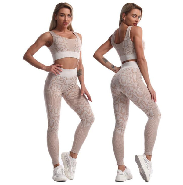 2PCS/Set Seamless Women Yoga Suit Serpentine Sportswear High Waist Leggings Sexy Sports Bra Gym Fitness Clothing Sets - Premium Fitness & Activewear for Men & Women|UK