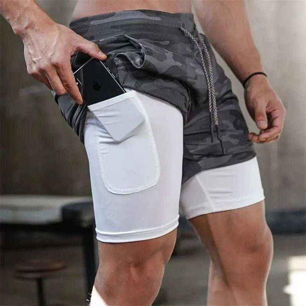 Camo Jogging Workout Shorts for Men - 2-in-1 Design, Quick Dry, Comfortable Fit - Allen-Fitness