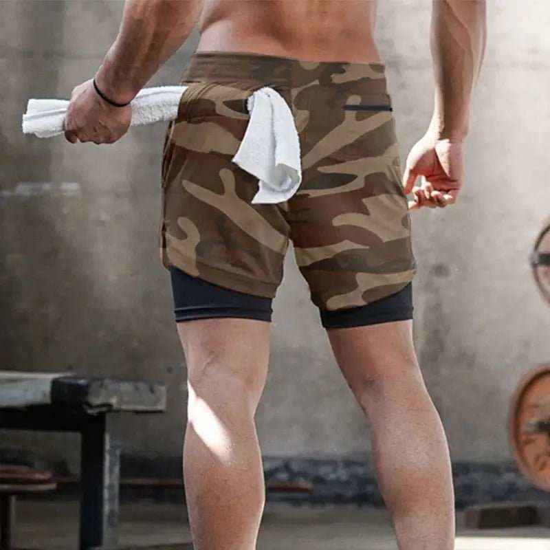 Camo 2-in-1 Jogging Workout Shorts for Men - Quick Dry, Double-Deck Design, Comfortable Fit