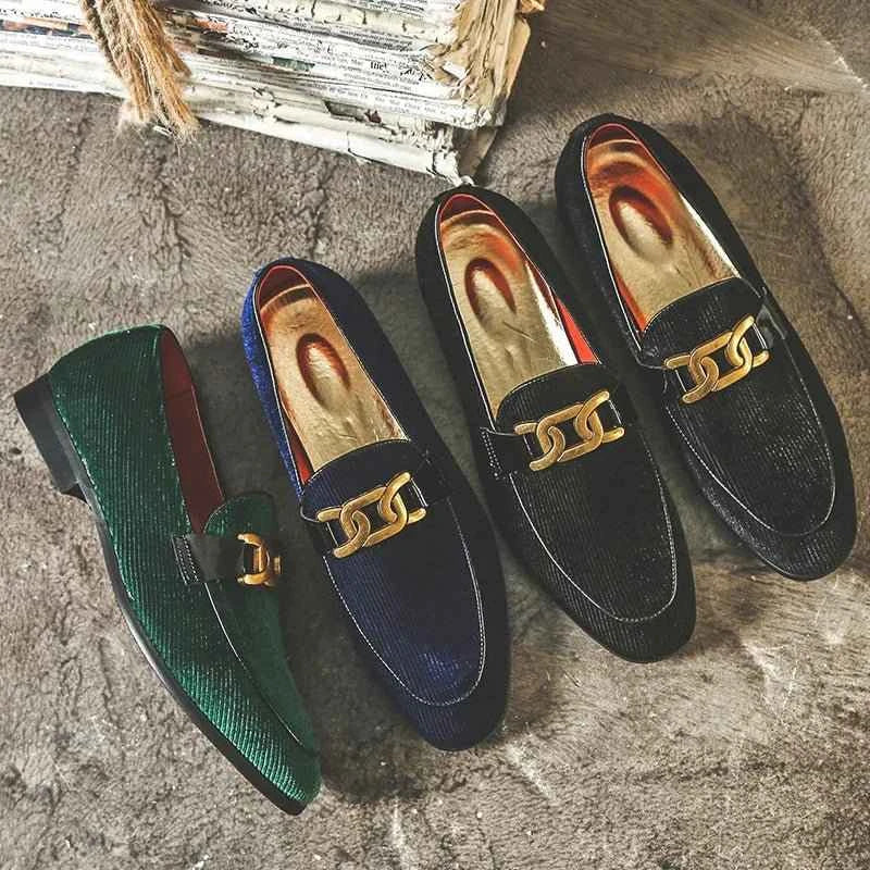 Plus Size 48 Corduroy Material Fashion Men Loafers Shoes Slip On Dress Shoes