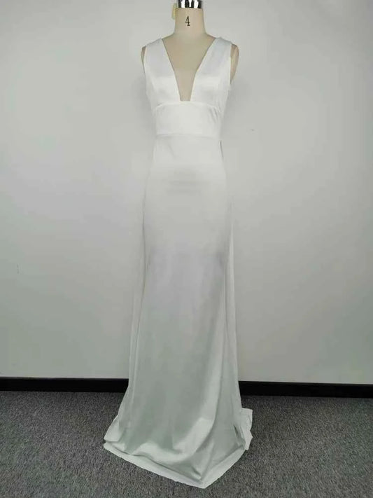 Elegant white V-Neck Evening Dress Women Fine Lace Party Ball Gown Sexy Princess Dress Wedding Gowns Girl