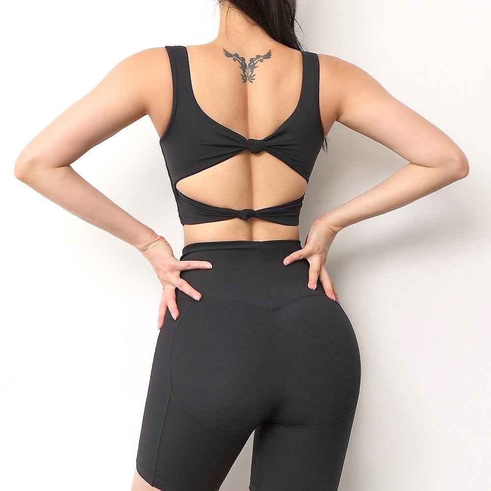 Women 2 piece sets sports bra and shorts set push up bra high impact pad top gym bra biker shorts for women