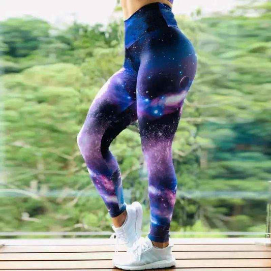 High-Waisted Starry Sky Print Leggings With Butt-Lifting Feature For Yoga and Fitness