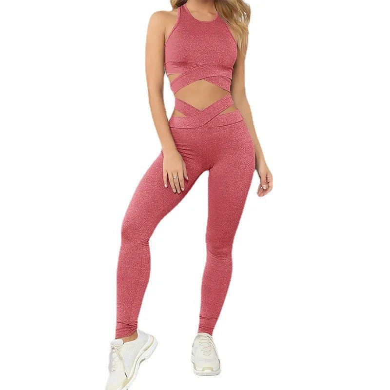 Active Wear High Waist Leggings Sports Bra 2Pcs Set Seamless Yoga Set - Allen - Fitness