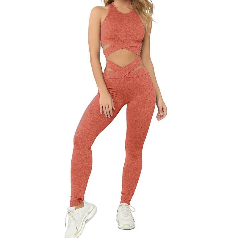 Active Wear High Waist Leggings Sports Bra 2Pcs Set Seamless Yoga Set - Allen - Fitness