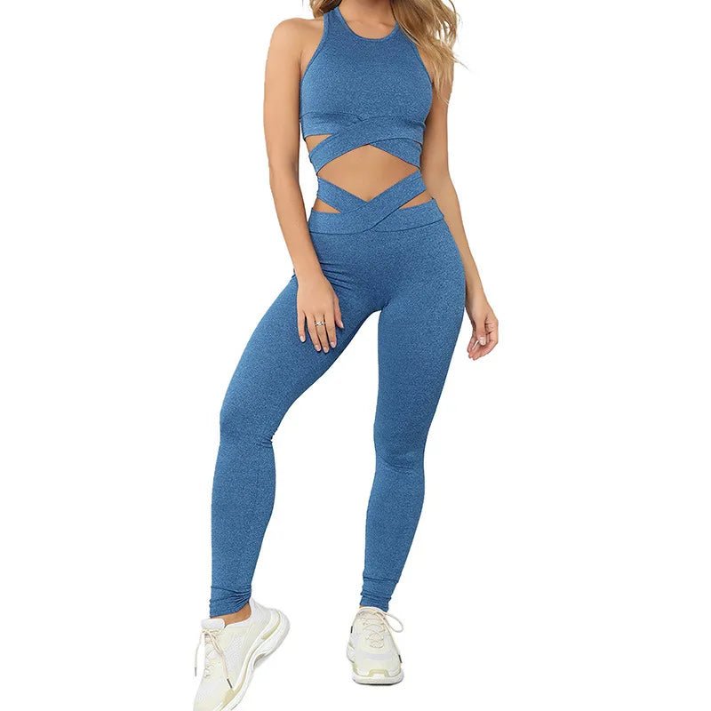 Active Wear High Waist Leggings Sports Bra 2Pcs Set Seamless Yoga Set - Allen - Fitness