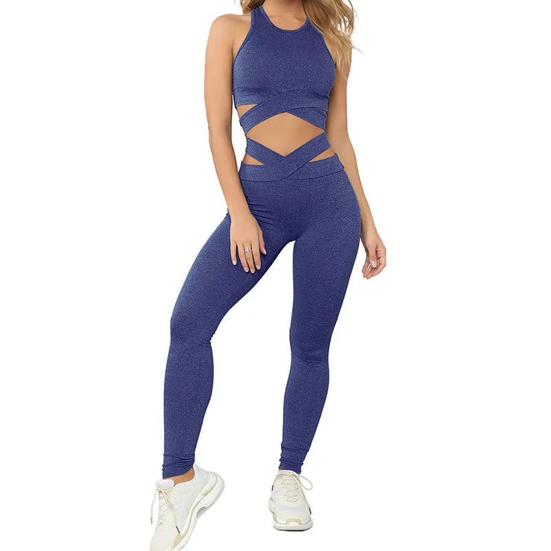 Active Wear High Waist Leggings Sports Bra 2Pcs Set Seamless Yoga Set - Allen - Fitness