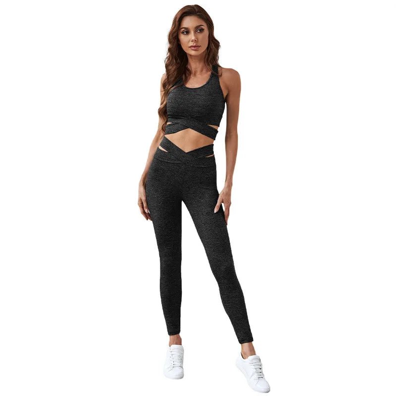 Active Wear High Waist Leggings Sports Bra 2Pcs Set Seamless Yoga Set - Allen - Fitness