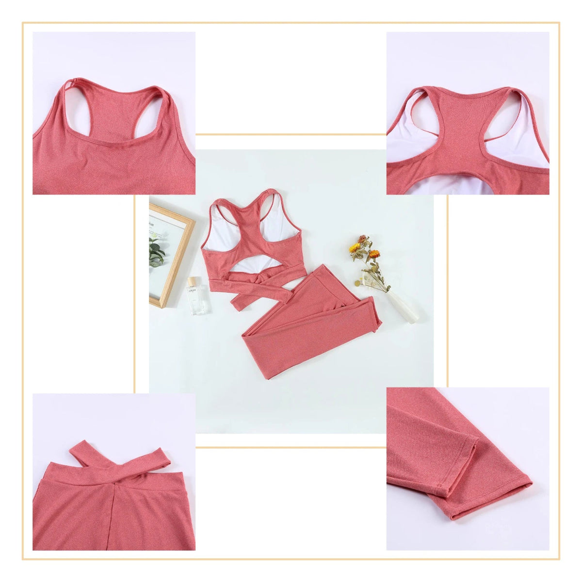 Active Wear High Waist Leggings Sports Bra 2Pcs Set Seamless Yoga Set - Allen - Fitness