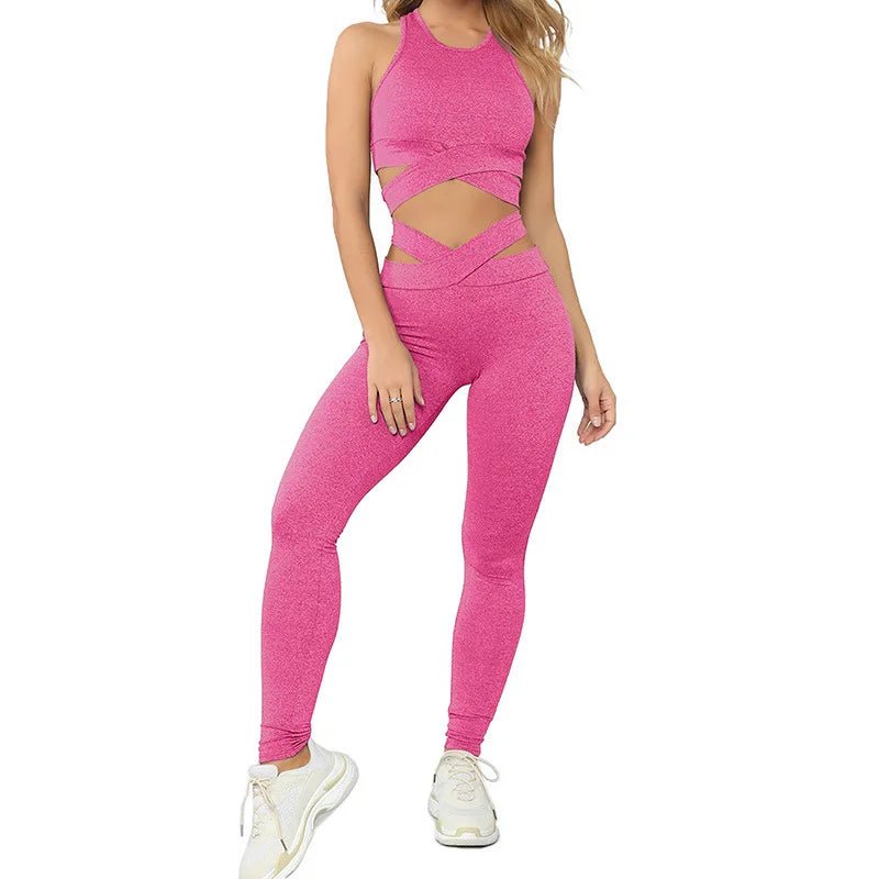 Active Wear High Waist Leggings Sports Bra 2Pcs Set Seamless Yoga Set - Allen - Fitness