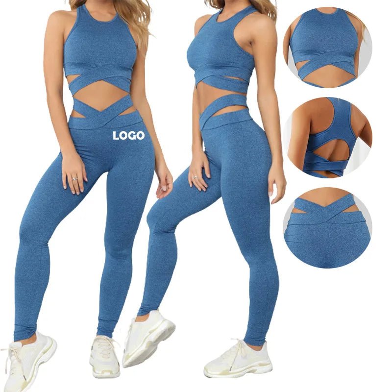 Active Wear High Waist Leggings Sports Bra 2Pcs Set Seamless Yoga Set - Allen - Fitness