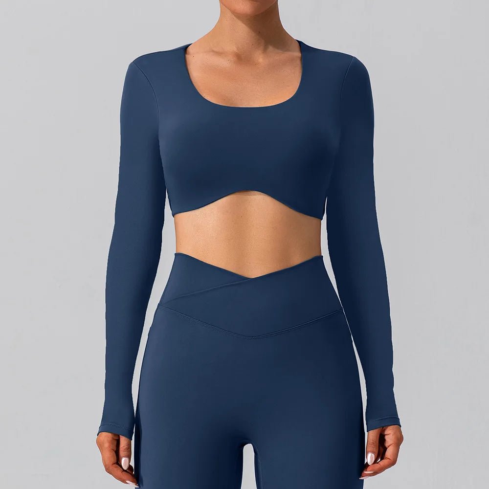 Backless Yoga Sport Bras Long Sleeve Fitness T Shirt Women Breathable Tops - Allen - Fitness