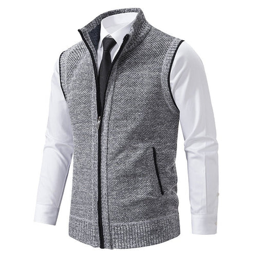 Casual Sleeveless Stand Collar Men's Thick Fleece-Lined Knitted Vest