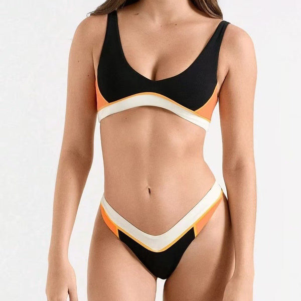 Color blocked sports split swimsuit