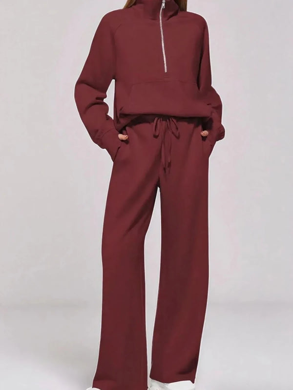 Women's Half Zip Long Sleeve Top & Drawstring Pants 2-Piece Set | 7 Colours | S–2XL