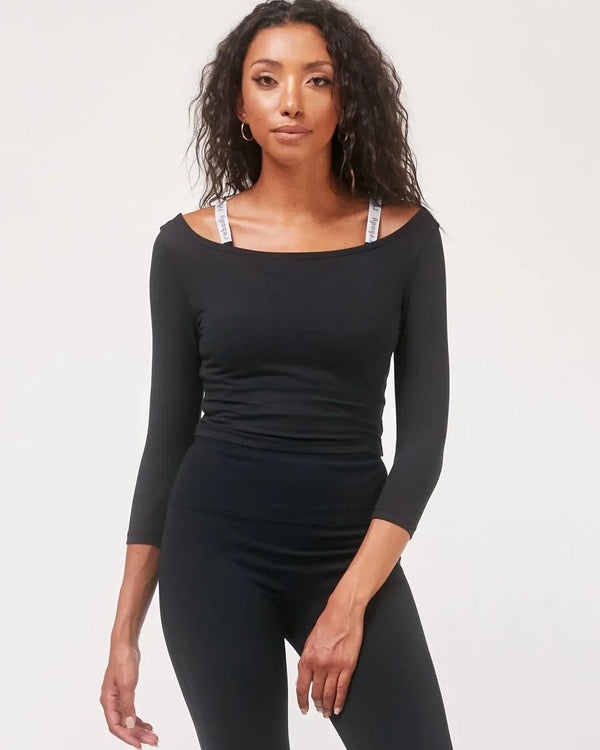 Flattering Open Shoulder Semi-Crop Lounge Top with 3/4 Sleeves - Ultra Soft Fabric