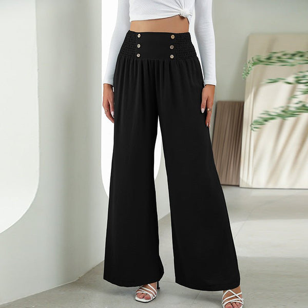 Fashion Straight Wide Leg Pants Elastic High Waist Casual Trousers For Women - Allen-Fitness
