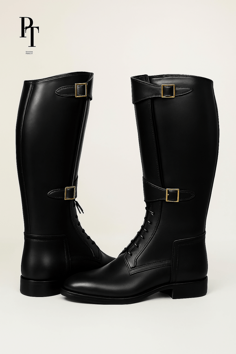 Golden Horse Edition Equestrian Fashion Boots - Custom Full - Grain Leather with Golden Emblem - Allen - Fitness