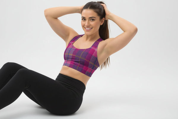 GymBum UK Lomond Rose Tartan Longline Sports Bra