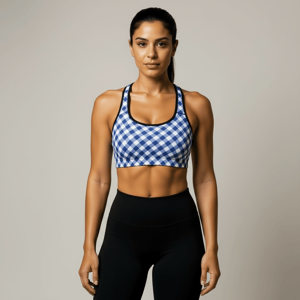 GymBumUK Blue Plaid Padded Sports Bra