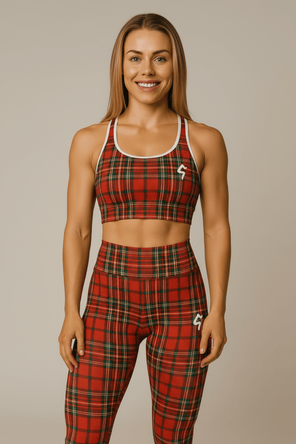 GymBumUK Red Tartan Padded Sports Bra - Allen - Fitness