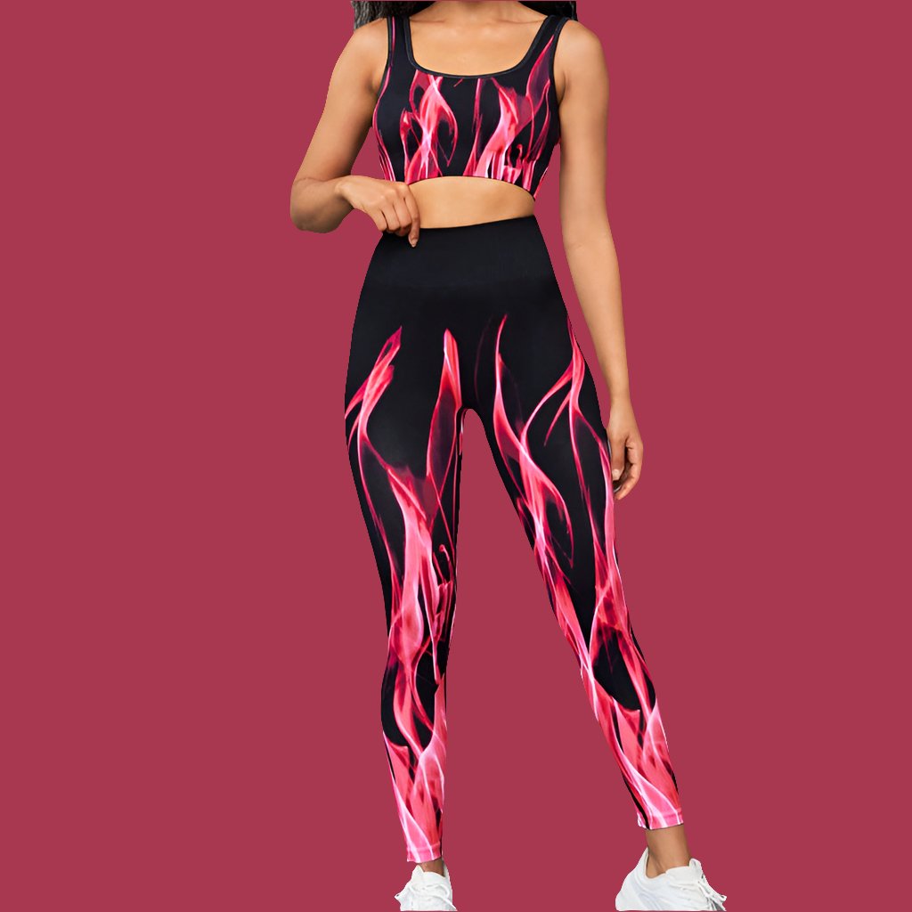 Women Sports Bra And Pants Set - High Elastic Seamless Gradient Design In Wine Red For Fitness.