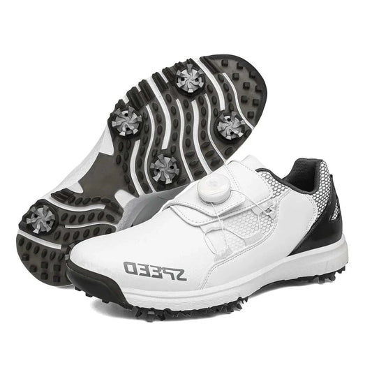 High-end waterproof leather men's golf shoes with professional spikes for superior traction on wet courses