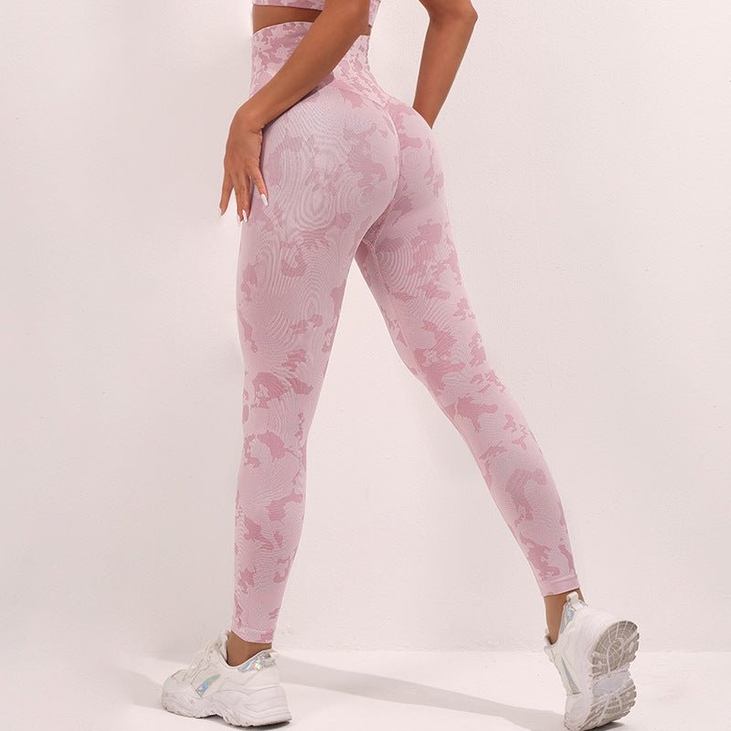 High Waist Yoga Pants for Women - Camouflage Print, Seamless Stretch Leggings for Fitness and Running - Allen - Fitness