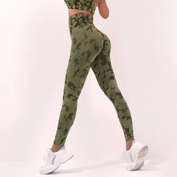 High Waist Yoga Pants UK for Women – Camouflage Print Seamless Stretch Leggings
