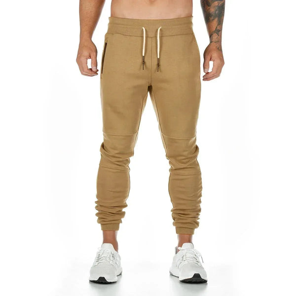 Jogger Pants, Gym Sweat Trousers Side Zipper Pockets Slim Fit Trousers for Men