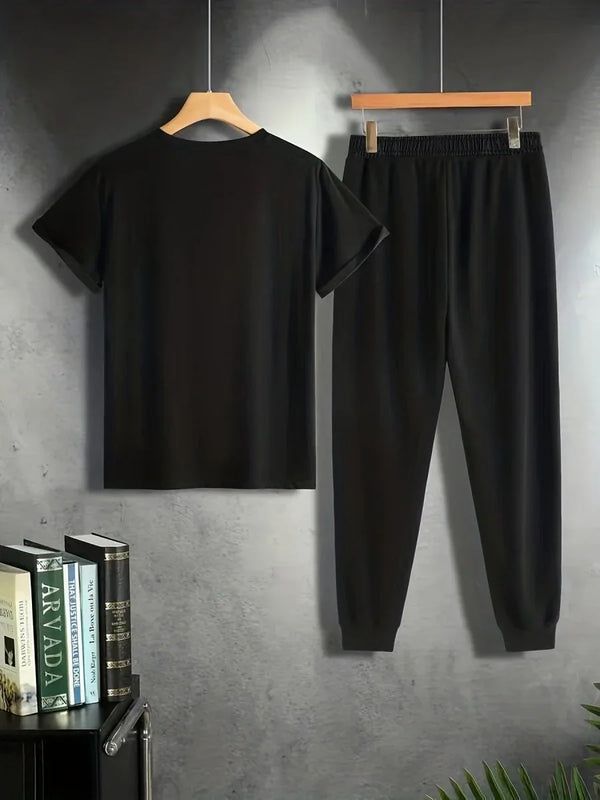 Men’s Breathable Athletic Set – White “Just Keep Moving” T-Shirt & Black Joggers