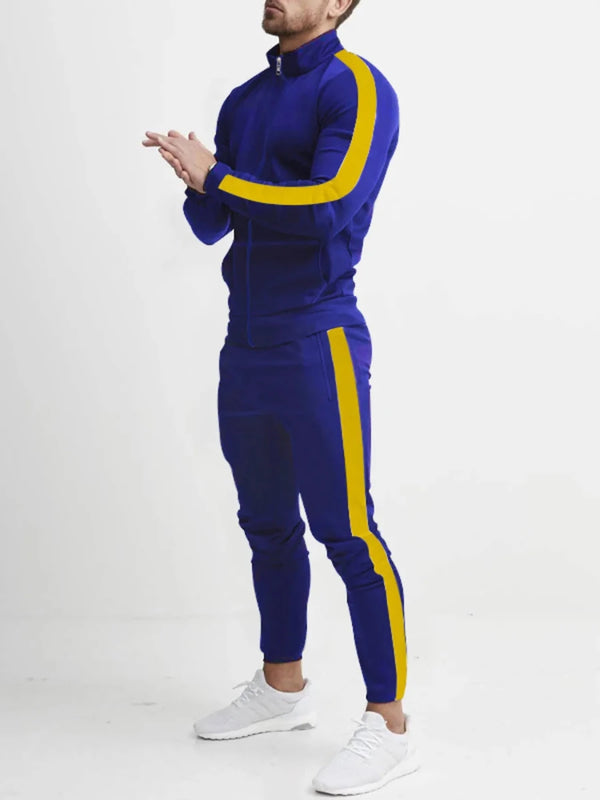 Men's Full Size Side Stripes Zip Up Top and Pants Set Plus Size
