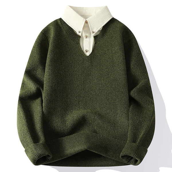 Men's Premium Fake Two-Piece Lapel Knit Sweater - Premium Fitness & Activewear for Men & Women|UK