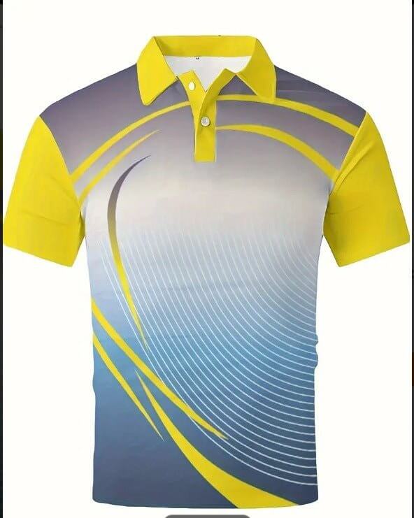 Men's Printed Short - sleeved Lapel Shirt Polo - Allen - Fitness