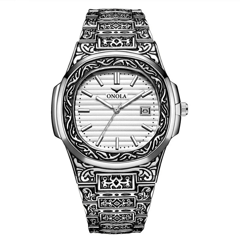 Men's Retro Watch ONOLA 3808 Waterproof Quartz with Steel Strip and Custom Muslim Azan Feature - Allen - Fitness