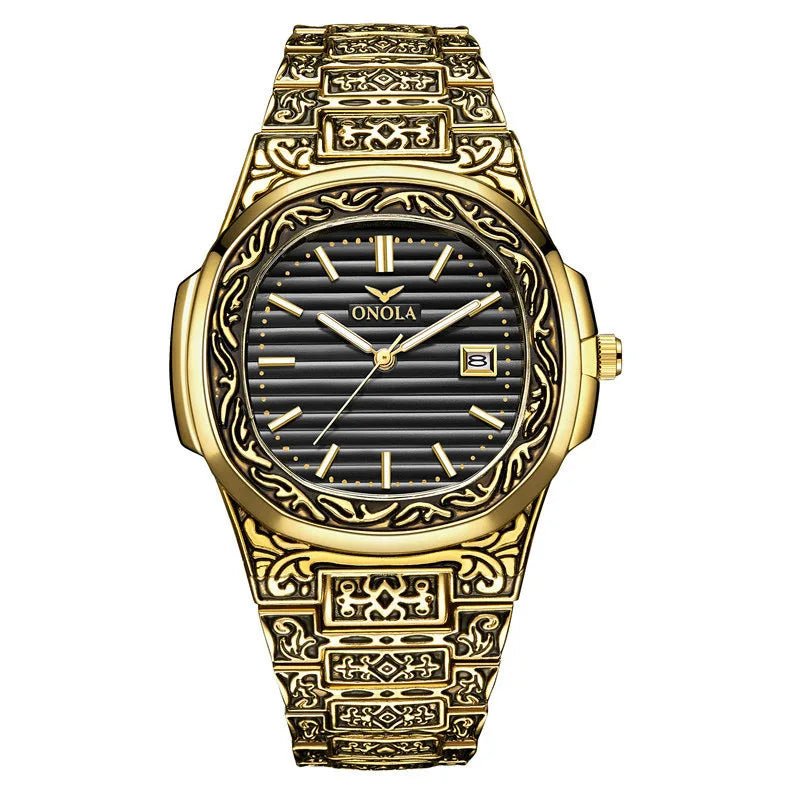 Men's Retro Watch ONOLA 3808 Waterproof Quartz with Steel Strip and Custom Muslim Azan Feature - Allen - Fitness