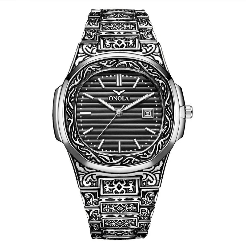 Men's Retro Watch ONOLA 3808 Waterproof Quartz with Steel Strip and Custom Muslim Azan Feature - Allen - Fitness