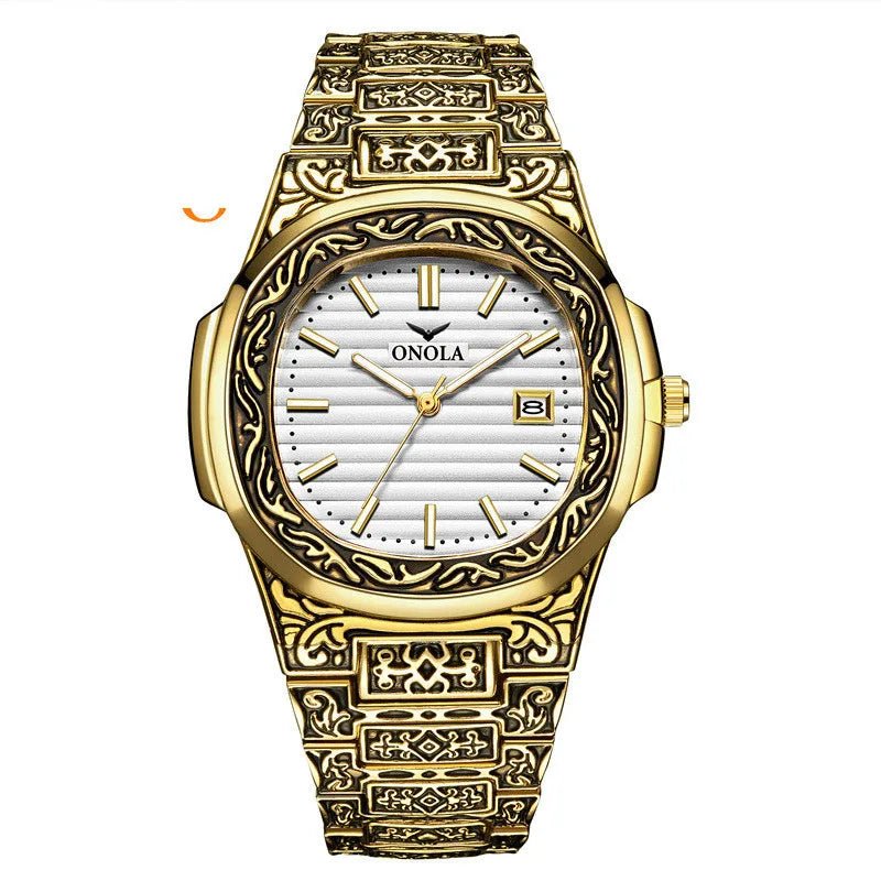 Men's Retro Watch ONOLA 3808 Waterproof Quartz with Steel Strip and Custom Muslim Azan Feature - Allen - Fitness