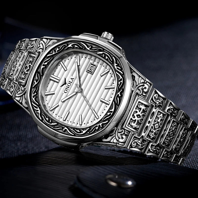 Men's Retro Watch ONOLA 3808 Waterproof Quartz with Steel Strip and Custom Muslim Azan Feature - Allen - Fitness