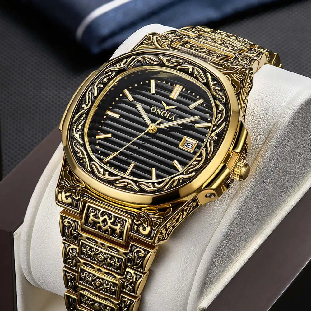 Men's Retro Watch ONOLA 3808 Waterproof Quartz with Steel Strip and Custom Muslim Azan Feature - Allen - Fitness