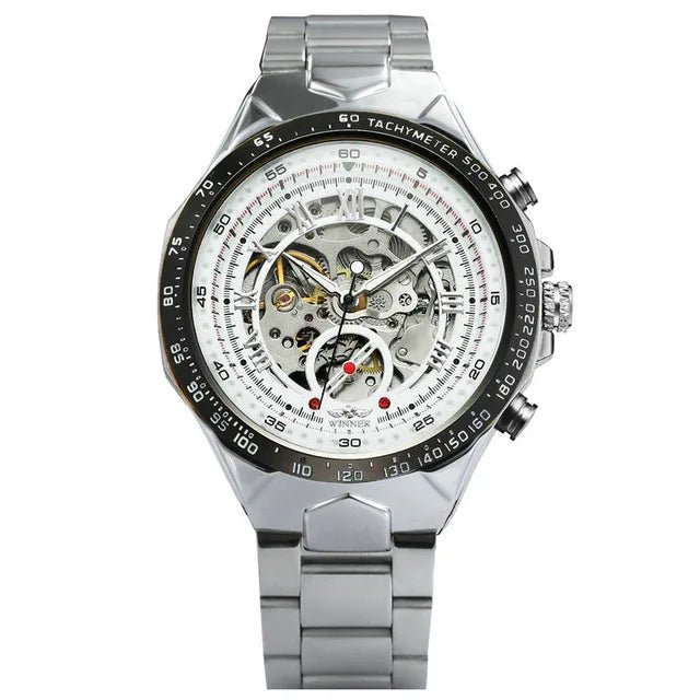 Men's Skeleton Wrist Watch Automatic Mechanical Display Retro Style Winner 432 Black Alloy - Allen - Fitness