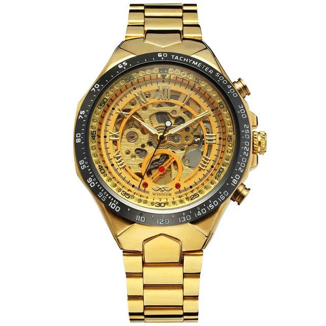 Men's Skeleton Wrist Watch Automatic Mechanical Display Retro Style Winner 432 Black Alloy - Allen - Fitness