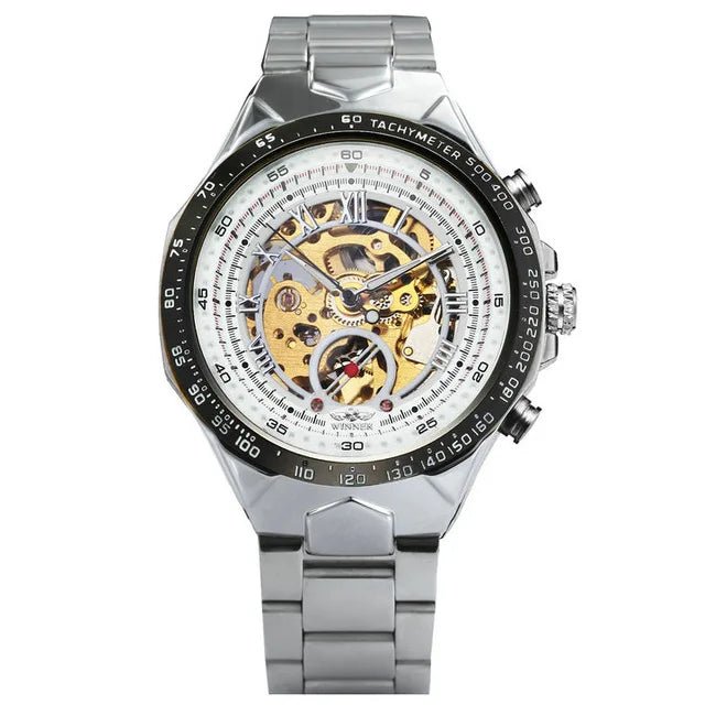 Men's Skeleton Wrist Watch Automatic Mechanical Display Retro Style Winner 432 Black Alloy - Allen - Fitness
