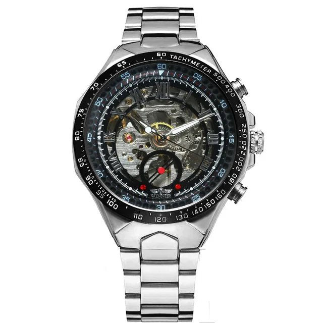 Men's Skeleton Wrist Watch Automatic Mechanical Display Retro Style Winner 432 Black Alloy - Allen - Fitness