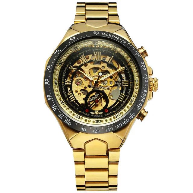Men's Skeleton Wrist Watch Automatic Mechanical Display Retro Style Winner 432 Black Alloy - Allen - Fitness