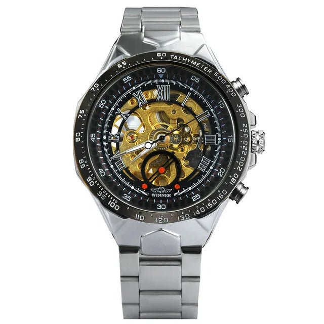 Men's Skeleton Wrist Watch Automatic Mechanical Display Retro Style Winner 432 Black Alloy - Allen - Fitness