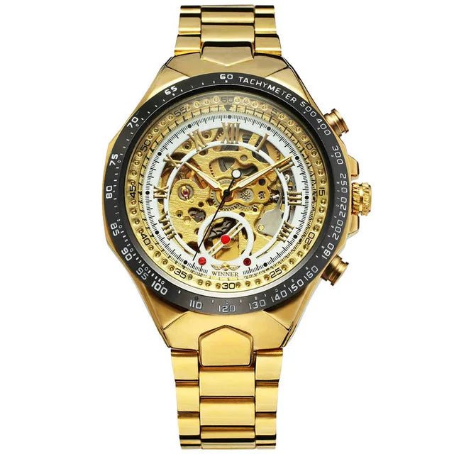 Men's Skeleton Wrist Watch Automatic Mechanical Display Retro Style Winner 432 Black Alloy - Allen - Fitness