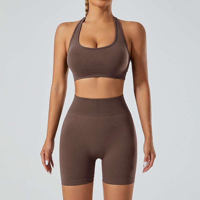 New Seamless High Elastic Yoga Shorts Halter Sports Bra Yoga Clothes Suit - Allen - Fitness